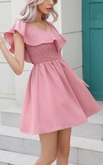 EXLURA Women's Summer Ruffle Casual Dress V Neck Lace A Line Backless Mini Dresses Flowy Wedding Guest Party Sundresses - Image 3